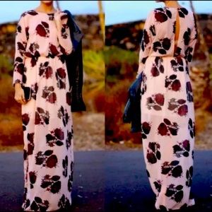 Zara Maxi Dress M Trafaluc TRF Cudo Chiffon Dark Floral Pink